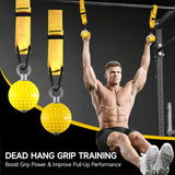 FitBeast Pull Up Ball Grips & Finger Straps Set – Grip Balls for Dead Hangs, Pull Ups, Climbing & Home Gym Training (Yellow)