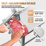 2500W Electric Bone Saw Machine, 0.04-7.8 Inch Cutting Thickness,3.0HP Frozen Meat Vertical Cutter Commercial Bandsaw with 8 Saw Blades, 18.7x12in Table Sawing for Frozen Meat Pork Beef Ribs