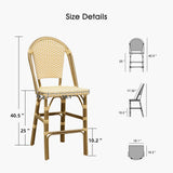 PURPLE LEAF Counter Bar Stools 25" Set of 2 French PE Rattan, Cream Yellow