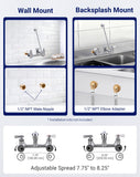 [CA avail] Sepaitek Commercial Mop Sink Faucet 8" Center, Heavy-Duty Wall Mount Utility Faucet with Vacuum Breaker 3/4" Hose Thread, Industrial Outdoor Laundry Slop Hot and Cold Hose Bib, Brass Casted