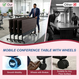 QXYXSM Folding Conference Table with Wheels,Conference Room Table with Cable Hole,Mobile Flip-Top Training Tables Seats 2-30,Modular Meeting Table for Training Room Seminar(6,Black Gold Walnut,47.2in