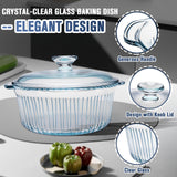 Glass Baking Dishes for Oven, 2 Pack Baking Dish with Lid, Round Casserole Dishes for Oven with Lids, Clear Glass Casserole Dish with Lid Oven Safe for Baking, Cooking, Storage, 1.7Qt and 2.5Qt