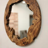Live Edge Olive Wood Mirror - Round Rustic Wall Decor for Entryway & Bathroom, Solid Wood Circle Mirror, Organic Modern Farmhouse Aesthetic, Premium Natural Grain Decorative Accent, 36"