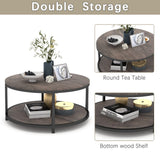 NSdirect Round Coffee Table,36" Coffee Table for Living Room,2-Tier Rustic Wood Desktop with Storage Shelf Modern Design Home Furniture(Light Walnut)