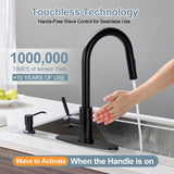 TOYWIA Touchless Kitchen Faucets with Pull Down Sprayer and Soap Dispenser, Matte Black Smart Motion Sensor Stainless Steel Sink Faucet, 1 or 3 Hole Deck Plate Mount for RV, Bar, Outdoor