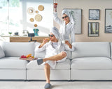 152" Modular Sectional Sofa, 6 Seats U Shaped Cloud Couch, White Linen
