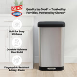 Large Metal Kitchen Garbage Bin with Soft Close Lid, Foot Pedal and Waste Bag Roll Holder, 20 Gallon