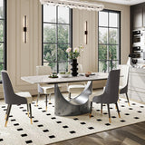 POVISON 63" Hobart Modern Rectangular Dining Table for 4-6, Matte White Sintered Stonetop with U-Shape Carbon Steel Pedestal (Table Only)