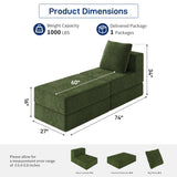 Living&Giving Cloud Sectional Couch for Living Room, Modular Boneless Couch with 1 Ottoman, Middle-seat Can Be Combined with Modular Sofa, Customizable Layout for Any Space, Green