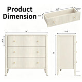 Fatmok Fluted 3 Drawer Dresser for Bedroom Set of 2, 34" Wide Chest of Drawers, Modern Wood Nightstand End Table with Metal Handles, Striped Storage Cabinet for Living Room, Hallway, Alabaster White