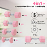 Adjustable Dumbbell Set of 2 Total 20 Lbs 4-in-1 Each 4lb 6lb 8lb 10lb 1s-Adjust Dual-Stable Free Weights for Women Men Home Gym Outdoor Workouts (Pink [20LBS Total])