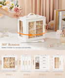 Homde Mothers Day Gifts Jewelry Box 360° Rotating, Necklace Earring Organizer with Transparent Window, Mirror, 7 Drawers, Large Ring Display Storage Case for Girls Women (White)