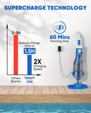 Cordless Pool Vacuum with Telescopic Pole, 18.5 GPM Powerful Suction, 1.5H Supercharge Technology, Handheld Pool Vacuum Cleaner for Above Ground/Inground Pools, Hot Tubs, Blue
