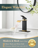 KUZOR Black and Gold Waterfall Bathroom Sink Faucet with Pop Up Drain