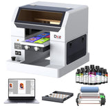 DXZ 2026 Upgraded A4 UV Printer Bundle with Laptop & Laminator, 3D Emboss UV Flatbed Printer with White Ink Mixing System, Direct Printing for Acrylic, Glass, Wood, Phone Cases, A/B Film Included