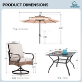 MFSTUDIO 5pc Outdoor Patio Dining Set with Umbrella, Rattan Chairs