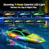 HOLYFUN RC Boat for Kids & Adults, 2.4GHz 9.3 Mph Remote Control Boat with Led Light, 2 Battery(30 Mins Play), Summer Toys Boats for Water Pool & Lake