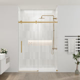 DELAVIN 56-60.in W x 72.in H Frameless Shower Door, Water Repellent Gold Shower Door with SGCC Clear Tempered Glass, Easy Sliding Showe Door with Explosion-Proof Film, Stainless Steel Top Rail