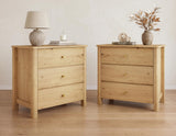Insdq Large Oak Wood Nightstands Set of 2 with 3 Drawers, 27 Inches Tall Modern Mid Century Bedside Tables for King & Queen Beds, Sturdy Dresser Nightstands, Natural Grain