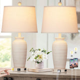 CINSARY 24.3" Farmhouse Jar Table Lamps Set of 2, 3 Way Touch Control Rustic Bedside Lamps with USB A+C Ports & AC Outlet, Pot Nightstand Lamps for Bedroom Living Room (LED Bulbs Included)