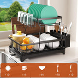 Godboat Dish Drying Rack, 2-Tier Dish Rack with Auto-Drain & Mat, Dish Racks for Kitchen Counter, Dish Drainer with Knife