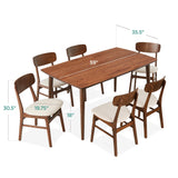 7-Piece Wooden Dining Room Table Set, Mid-Century Modern, Kitchen Table w/ 6 Chairs