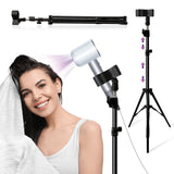 MQACPUPY 62-Inch Professional Hair Dryer Stand, Black Metal Adjustable Holder with Hands-Free Design for Salon and Home Use