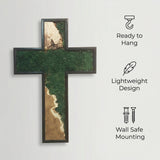 Preserved Moss Cross Wall Art - Rustic Wooden Christian Home Decor & Spiritual Gift, Nature-Inspired Faith Symbol for Modern Farmhouse, Baptism & Housewarming Present - 18'' x 30''