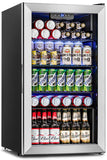 Feelfunn Beverage Refrigerator Cooler - 126 Can Mini Fridge Glass Door for Drinks Soda Beer Wine - Small Refrigerator for Office Bedroom Home Bar, 4 Adjustable Shelves, 3.2 Cu.Ft, Silver