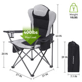 Aohanoi 2 Pack Camping Chairs for Heavy People,Outdoor Folding Camp Chairs for Adults with Cup Holder & Cooler Bag for Outside,Outdoor Lawn Chairs Supports Up to 400lbs