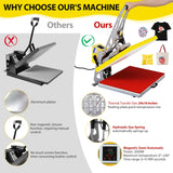 Heat Press Machine, 2000W Semi-Automatic Clamshell T-Shirt Press with Slide-Out Drawer, Teflon Coated Plate