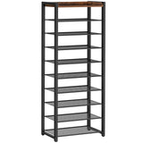 HOOBOR 10 Tier Shoe Rack, Large Capacity Shoe Storage for 18-20 Pairs, Sturdy Metal Shoe Shelf for Closet Entryway, Space Saving Shoe Organizer for Sneakers Heels, Rustic Brown BF40XJ01