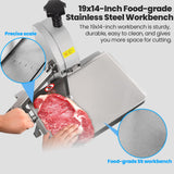 POWKOL 1500W Commercial Bandsaw Machine, 19x14" Stainless Table, 0.04-5.0" Cutting Thickness, Electric Bone Saw Machine with 8 Blades, Frozen Meat Cutter for Rib Pork Beef