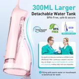 COSLUS Water Dental Flosser Teeth Pick C20: Portable Cordless Oral Irrigator 300ML Rechargeable Travel Irrigation Cleaner IPX7 Waterproof Electric Flossing Machine for Teeth Cleaning, Pink
