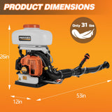 PROYAMA 51.7cc 3 in 1 Gas Powered Sprayer, 3.7 Gallon Backpack Turbo Pump Mist Duster Mosquito Fogger, Vibration-Damping Harness Leaf Blower with ‌Auto-Lock Handle for Garden Spraying