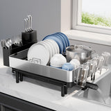 Urackify Dish Drying Rack for Kitchen Counter - Stainless Steel Dish Drainer with Drain Board, Removable Utensil Holder, Rust-Proof Plate, Non-Slip Feet, Large Capacity for 10 Plates 6 Bowls 4 Cups