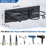 XILIMEN Hair Dryer and Straightener Holder Wall Mounted, Self Adhesive Blow Dryer and Flat Iron Storage Hair Tool Organizer for Bathroom Vanity (Black)