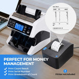 MUNBYN IMC01 Bank Grade Money Counter Machine Mixed Denomination, 2CIS/UV/IR/MG/MT Counterfeit Detection, Serial Number, MUL Currency Cash Counter, Printer Compatible, 2Y Manufacturer (White)