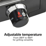 Hamilton Beach Electric Indoor Searing Grill with Adjustable Temperature Control to 450F, 118 sq. in. Surface Serves 6, PFAS-Free Removable Nonstick Grate, Stainless Steel (25360)