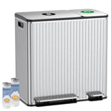 Dual Trash and Recycling Bins for Kitchen, 13+6 Gal Dual Trash Can, Silver