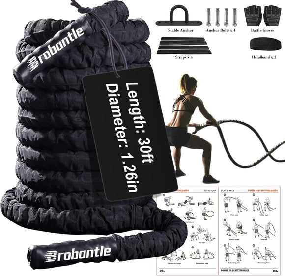1.26 inch Battle Rope for Home Gym Workout - Battle Ropes for Exercise Brobantle