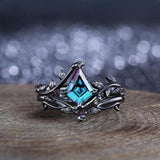 Kite Cut Alexandrite ring set women Vintage wedding ring set for women