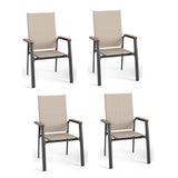 MFSTUDIO Stackable Patio Dining Chairs Set of 4, Aluminum Frame, Beige