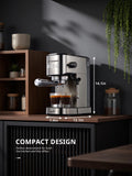 UDI Espresso Machine with Milk Frother, 20 Bar High Pressure Professional Espresso Maker Automatic, Compact Stainless Steel Coffee Machine for Cappuccino, Latte, Silver