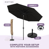 Midtown Umbrellas - The Lean 9 Ft Patio Umbrella with Fade-Resistant Sunbrella Fabric, Auto-Tilt Aluminum Frame and 8 Reinforced Ribs for Deck, Pool & Garden - Spectrum Carbon Canopy, Black Pole