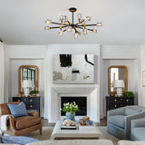 OKES Sputnik Chandeliers with16-Light,Modern Black and Gold Crystal Chandelier, Mid Century Ceiling Light Fixture for Dining Room, Kitchen Island,Foyer,Living Room,Bedroom
