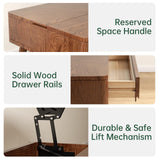 Wayshome Lift Top Coffee Table,100% Solid Oak Wood Walnut Coffee Table with Drawers and Hidden Compartments, Rectangular Coffee Tables with Storage for Living Room Home Decor (47.24inch)