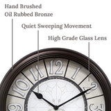 Presentime & Co. 12.6" Illuminated Farmhouse Wall Clock, Silent Battery Operated Night Light Wall Clock with Smart LED Sensor for Living Room, Bathroom, Kitchen, Home Office, Oil Rubbed Bronze Finish