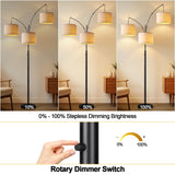 Dimmable 3 Lights Floor Lamp - 3000LM Super Bright Arc Floor Lamps for Living Room, Modern Tall Standing Lamp With Beige Shades, Mid Century Tree Floor Lamp for Bedroom Office, 3 LED Bulbs Included