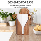 Pine Wood Paper Towel Holder for Kitchen Countertop – Heavy Duty Wooden Towel Dispenser with Stable Base & 5 Anti-Skid Rubber Pads – Fits Standard Paper Towel Rolls – Rustic Farmhouse Kitchen Décor